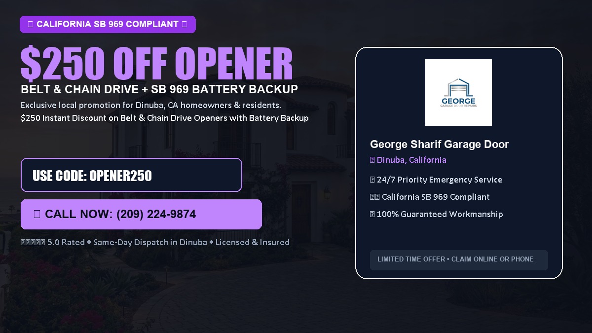 $250 OFF Smart Garage Door Opener Installation (Belt & Chain Drive with California SB 969 Battery Backup) in Dinuba, CA